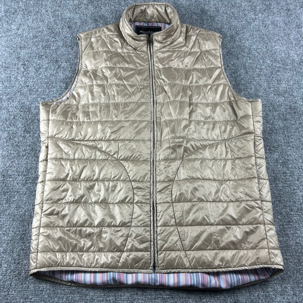 Williams & Kent Puffer Vest Mens‎ Large Gold Quilted Full Zip Striped Lining